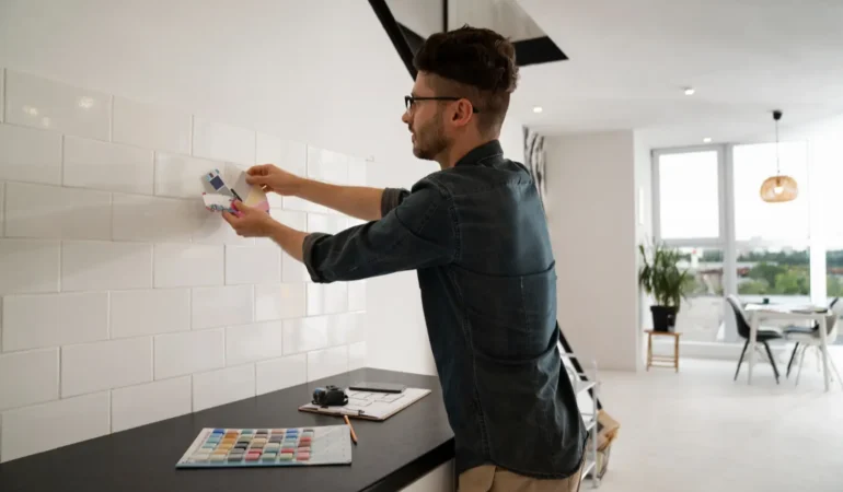 Side view man working indoors